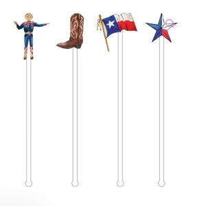 NIB Acrylic Sticks Cocktail Stir Sticks, Texas Theme 4-Pack